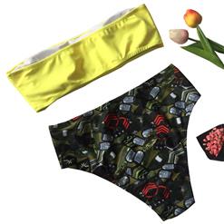 Sexy Yellow Strapless Camo Beachwear Bikini Set BK17978