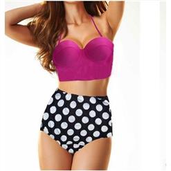 Two Piece High Waisted Swimsuit, Vintage High Waist Bikini Sets,  Polka Dot High Waist Swimsuit, #BK7655