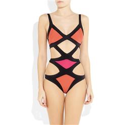 Enticing Split Color Swimsuit, Candy Cut Out Monokini, Enticing Color Block Swimsuit, #BK8088