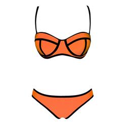 Orange Push Up Swimsuit, Bandeau Padded Bra Bikini, String Top & Bottom Bikini Sets, Fluorescent Bikini, #BK8828