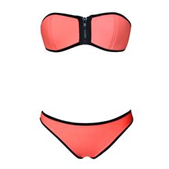 Zipper Bandage Swimsuit, Orange Strapless Bikini, Bandeau Bikini Sets, #BK8842