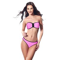 Zipper Bandage Swimsuit, Pink Strapless Bikini, Bandeau Bikini Sets, #BK8843