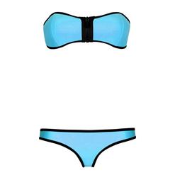 Zipper Bandage Swimsuit, Blue Strapless Neoprene Bikini, Bandeau Bikini Sets, #BK8844