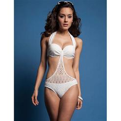 Sexy White Net Connect Two Side Cut Out One-piece Swimsuit BK9542