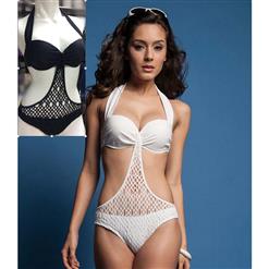 Sexy White Net Connect Two Side Cut Out One-piece Swimsuit BK9542