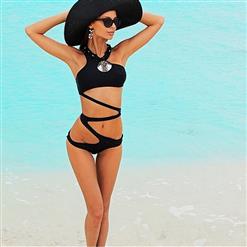 Sexy Black One Shoulder Cut Out One-piece Swimsuit BK9913