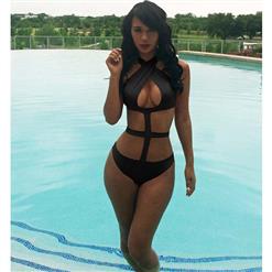 Hot Sexy Black Cross Halter Cut Out Backless One-piece Swimsuit BK9919