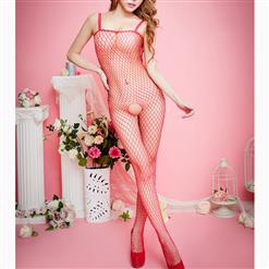 Sexy Red Spaghetti Strap Fishnet Bodysuit Lingerie Crotchless Bodystocking BS16766