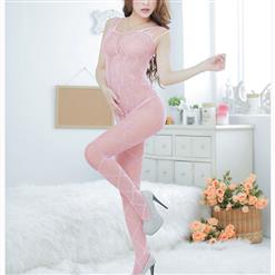 Sexy Pink Sleeveless See-through Bodysuit Lingerie Crotchless Bodystocking BS16993