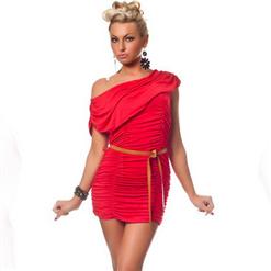 Red Mini Dress, Short Sleeve Red Dress, Cap Sleeve Ruched Dress, #C1305