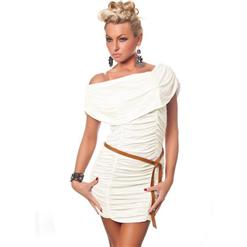 Cap Sleeve Ruched Dress White C2021