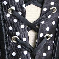 Sexy Black Satin Polka Dots Strapless Overbust Corset and Skirt Set C4097