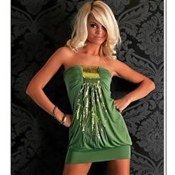 Green Sequined Party Dress, Strapless Party Clubwear, Green Party Dress, #C5831