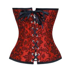 Sexy Red Floral Brocade Strapless Bustier Overbust Corset CB1682