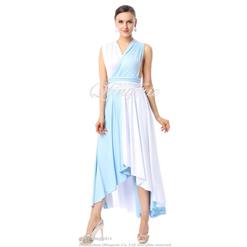 Changeable Blue and White A-line Natural Waist Asymmetrical Drape Prom Dresses F30000