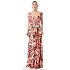 Changeable A-line Natural Waist Floral Knit Floor-Length Evening Dress F30001