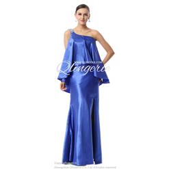 2018 Exclusive Blue One-shoulder Split-Front Satin Long Evening Dresses F30007