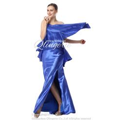 2018 Exclusive Blue One-shoulder Split-Front Satin Long Evening Dresses F30007