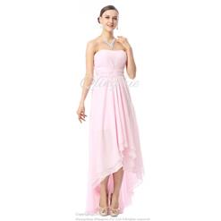 2018 Fairy Pink A-line Strapless Beads Waist Band Asymmetrical Drape Hi-Lo Prom Dress F30010