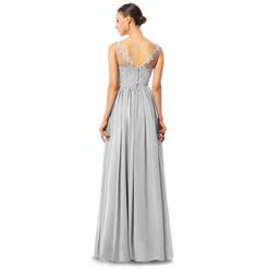 2018 Courtlike Grey A-line V-Neck Sleeveless Appliques Chiffon Long Evening Dresses F30013
