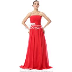 2018 Amazing Red Chiffon Appliques Beading Strapless Sleeveless Floor-Length Evening Dresses F30015