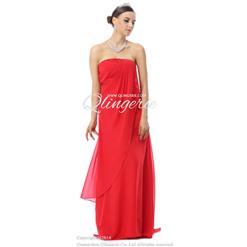 2018 Hot Selling Red Sleeveless Natural Waist Drape Beading Chiffon Long Formal Dresses F30016
