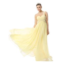 2018 Fashion Yellow Sweetheart One-shoulder Beading Chiffon Floor-Length Prom Dresses F30021