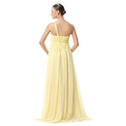 2018 Fashion Yellow Sweetheart One-shoulder Beading Chiffon Floor-Length Prom Dresses F30021