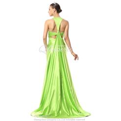 2018 Charming Green Halter Split-Front Beading Satin Watteau Train Formal Pageant Dresses F30022