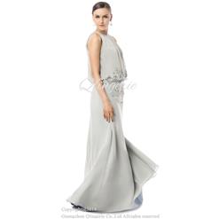 2018 Noble Grey Sleeveless Sequins Hot Drilling Sweep Evening Dresses F30025