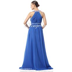2018 Hot Selling Royalblue Jewel V-Neck Sleeveless Ruffles Chiffon Long Evening Dresses F30026