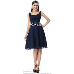 2015 Hot Selling Navy-Blue Scoop Straps Empire Cascading Ruffles Knee-Length Prom/Homecoming Dresses F30044