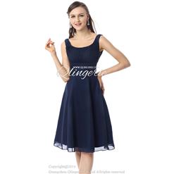 2018 Hot Selling Navy-Blue Scoop Straps Empire Cascading Ruffles Knee-Length Prom/Homecoming Dresses F30044