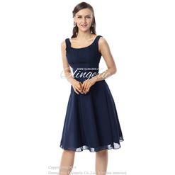 2018 Hot Selling Navy-Blue Scoop Straps Empire Cascading Ruffles Knee-Length Prom/Homecoming Dresses F30044