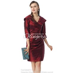 2018 Exclusive Wine-Red Sheath/Column Cap 3/4 Length Sleeves N/T Taffeta Knee-Length Cocktail Dresses F30045