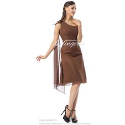 2018 Fashion Elegant Coffee A-line One-shoulder Empire Draped Chiffon Knee-Length Prom Dresses F30046