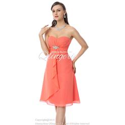 2018 Fairy Coral Sweetheart Crystal Tiered Dropped Chiffon Knee-Length Homecoming Dresses F30048
