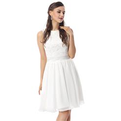 2018 Elegant Ivory Bateau Sleeveless Knee-Length Chiffon and Lace Prom/Bridesmaid Dresses F30063