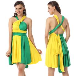 2018 Changeable Green Yellow Empire Waist Sleeveless Short Multicolor Knit Cocktail/Party Dresses F30079