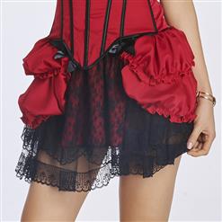 Charming Fashion Red Satin Ruffle Lace trim Skirt Petticoat HG11352