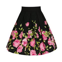 Eleagant Vintage High Waist Floral Print Casual Skater Skirt HG11813