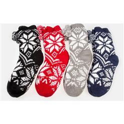 Snowflake Fleece Lining Knit Christmas Stockings Slipper Socks  HG12119