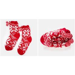 Snowflake Fleece Lining Knit Christmas Stockings Slipper Socks  HG12119