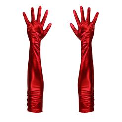 Red Long Wetlook PVC Gloves HG12701