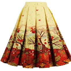 Vintage Autumn Scenery Print High Waisted Flared Pleated Skirt HG14022