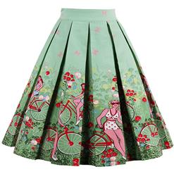 Vintage Beauties Print Striped High Waisted Flared Pleated Skirt HG15044