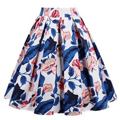 Vintage Floral Print Striped High Waisted Flared Pleated Skirt HG15051
