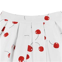 Women's Retro Vintage Cherry Print High Waisted Flared Pleated Skater Skirt HG16490
