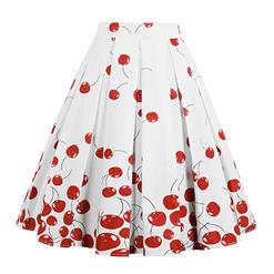 Women's Retro Vintage Cherry Print High Waisted Flared Pleated Skater Skirt HG16490