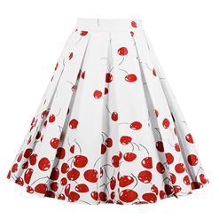 1950's Vintage Skater Skirt, Sexy Skater Skirt for Women, A Line Pleated Skirt, Floral Print Skirt, Retro Fashion Skirts White, #HG16490
